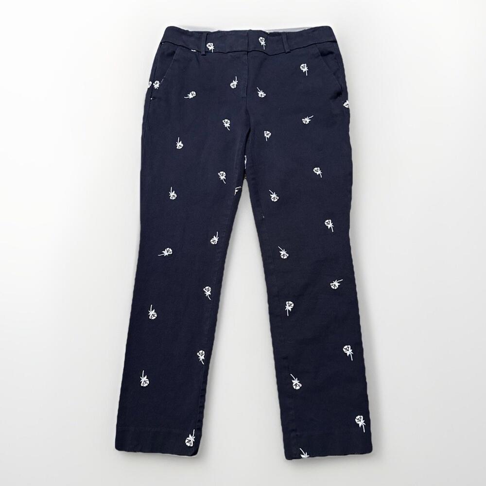 Ann Taylor Loft Womens 6 Marisa Pants Tapered Navy Blue Embroidered Roses 31x26‎